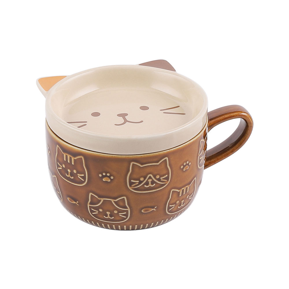 Foto 2 pulgar | Taza de Cerámica con Tapa y Diseño de Gato Pinto