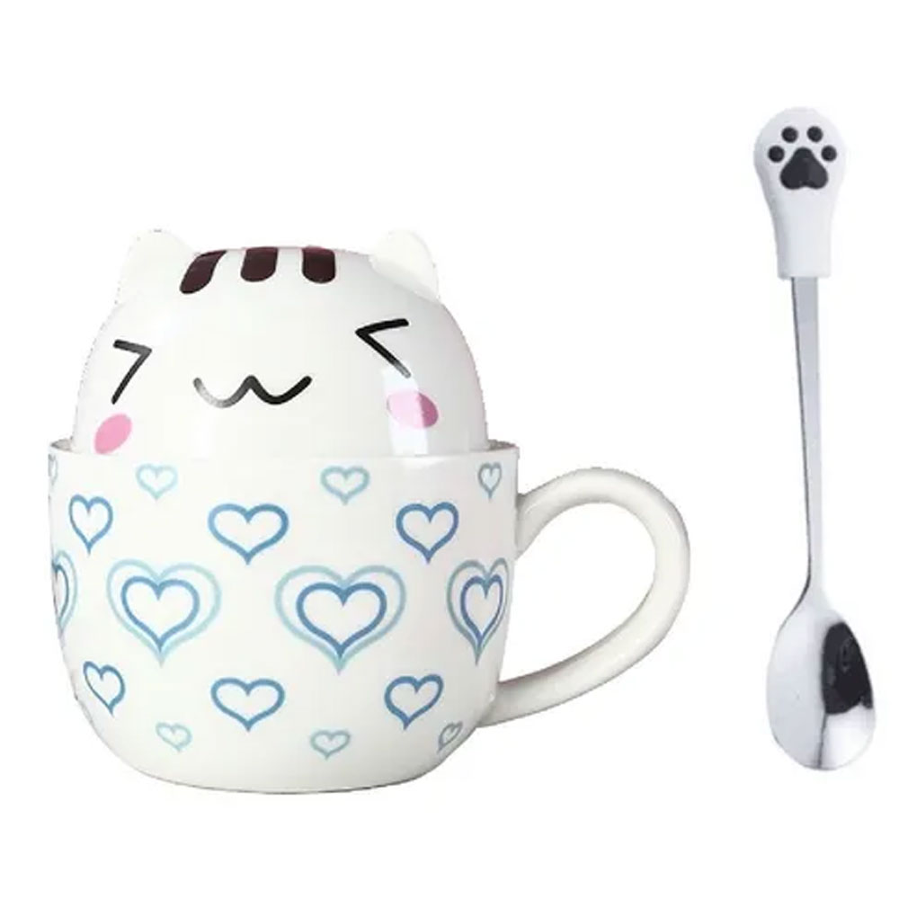 Foto 2 pulgar | Taza de Cerámica 2 en 1 HappyWare Forma de Gatito Kawaii Azul