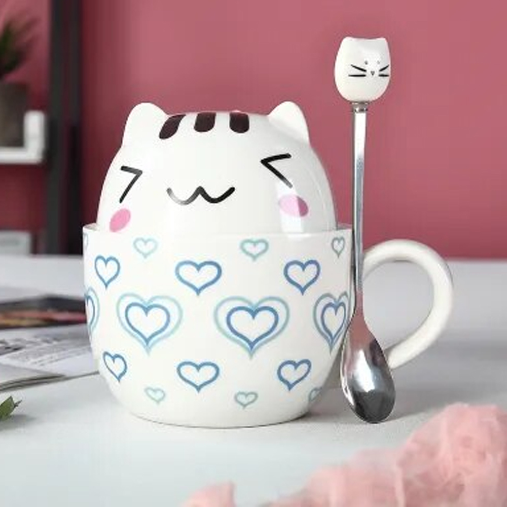 Foto 5 pulgar | Taza de Cerámica 2 en 1 HappyWare Forma de Gatito Kawaii Azul