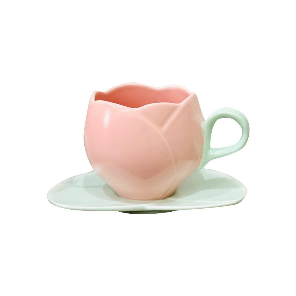 Taza De Cerámica Para Cafe En Forma De Tulipan Tulipans 300ml Rosa