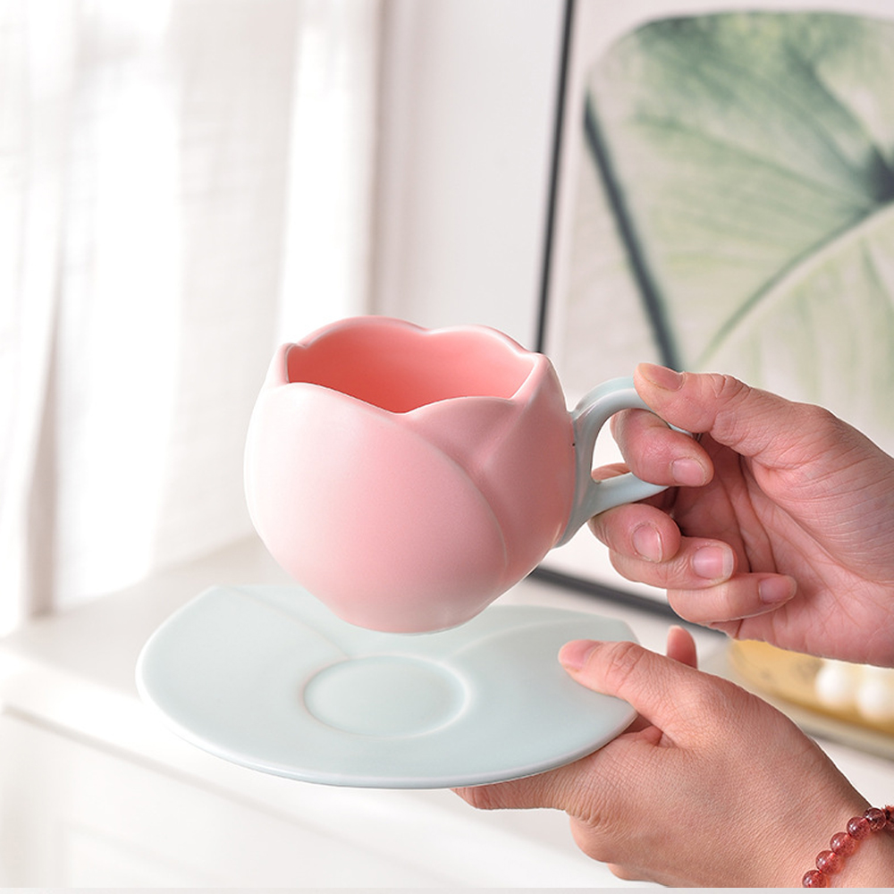 Foto 5 | Taza De Cerámica Para Cafe En Forma De Tulipan Tulipans 300ml Rosa