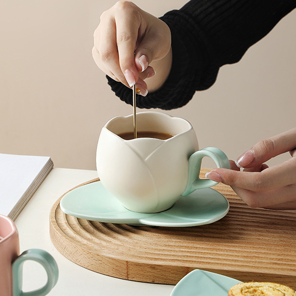 Foto 4 | Taza De Cerámica Para Cafe En Forma De Tulipan Tulipans 300ml Beige