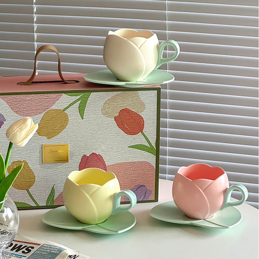 Foto 5 | Taza De Cerámica Para Cafe En Forma De Tulipan Tulipans 300ml Beige