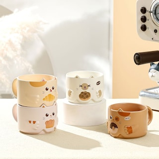 Foto 4 | Juego De 4 Tazas De Cerámica Kawaii Para Café, Gatos Apilables, Gatito Lindas Tazas De Té Gato Panadero