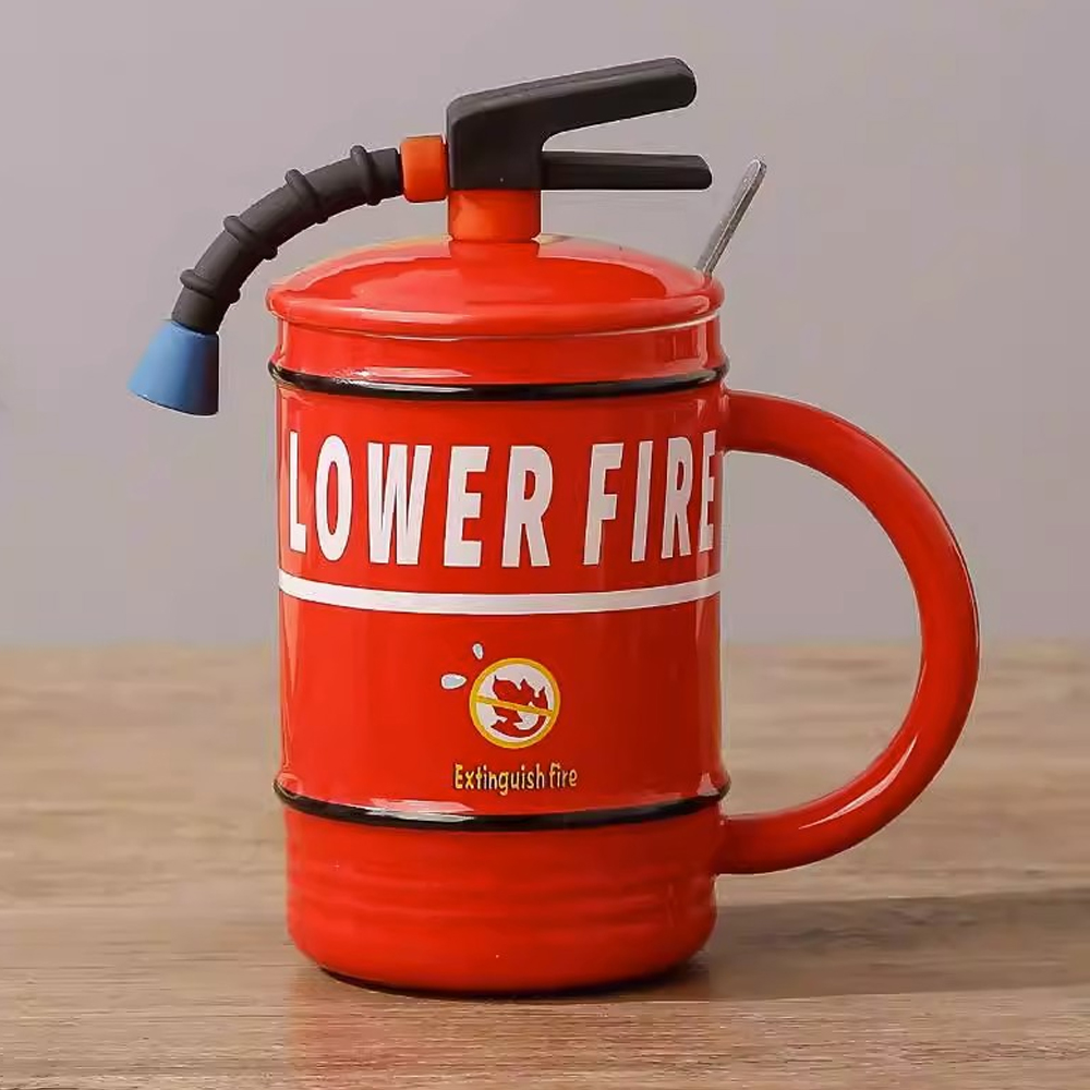 Foto 4 pulgar | Taza De Cerámica Creativa Con Forma De Extintor De Incendios Regalo Para Bomberos Con Tapa Y Cuchara