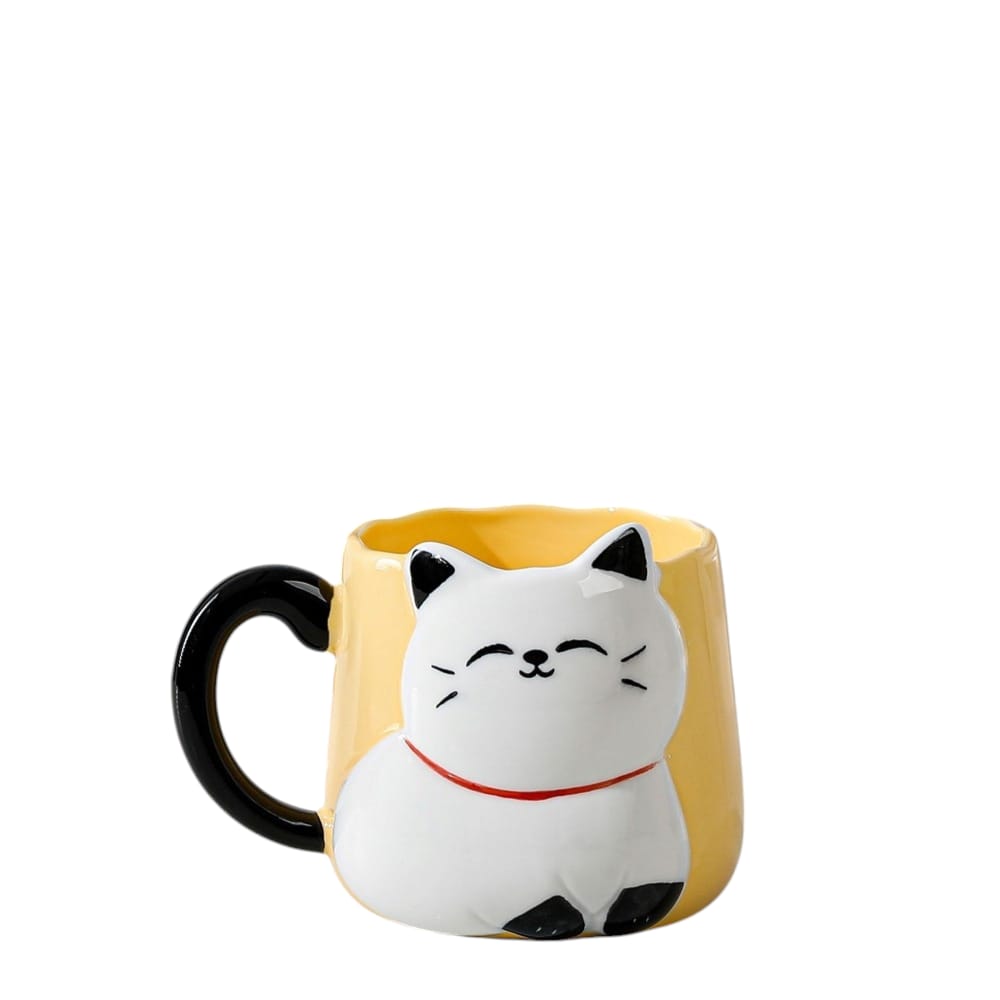 Foto 2 pulgar | Taza De Cerámica Gatito Con Relieve Kawaii 500ml Diseño Cute Y Original Amarillo