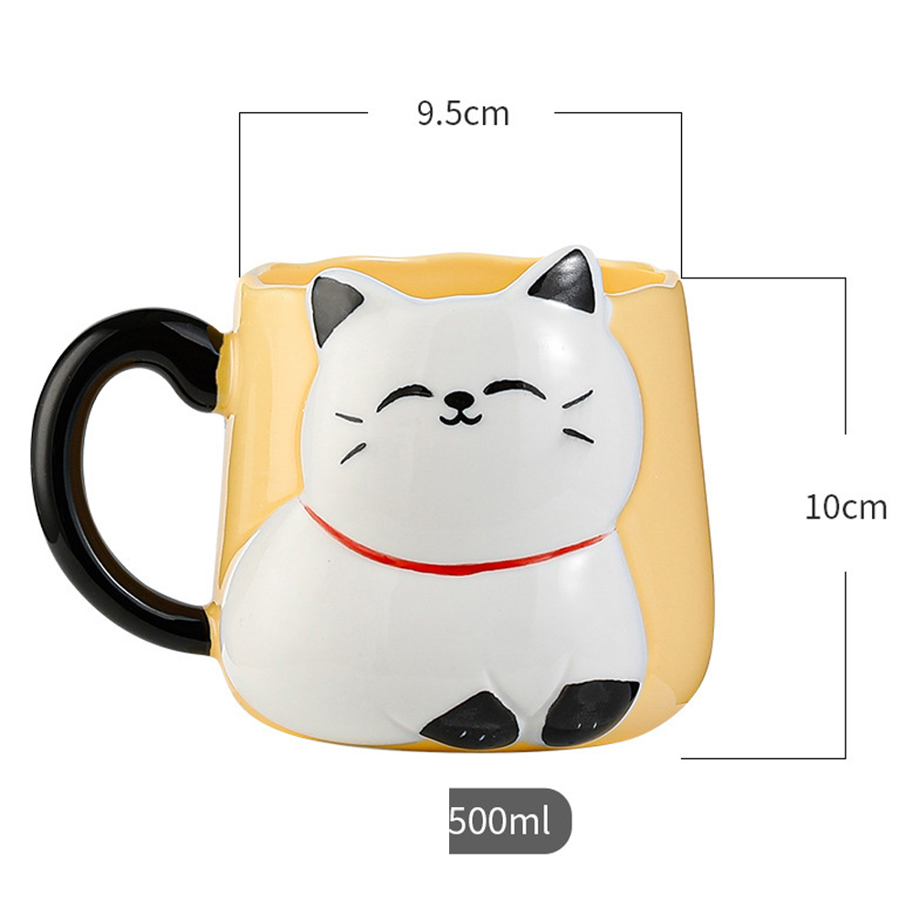 Foto 3 pulgar | Taza De Cerámica Gatito Con Relieve Kawaii 500ml Diseño Cute Y Original Amarillo