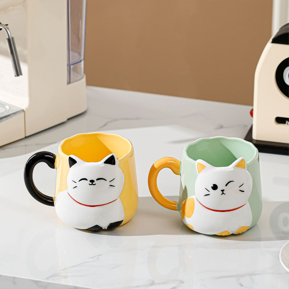 Foto 5 pulgar | Taza De Cerámica Gatito Con Relieve Kawaii 500ml Diseño Cute Y Original Amarillo