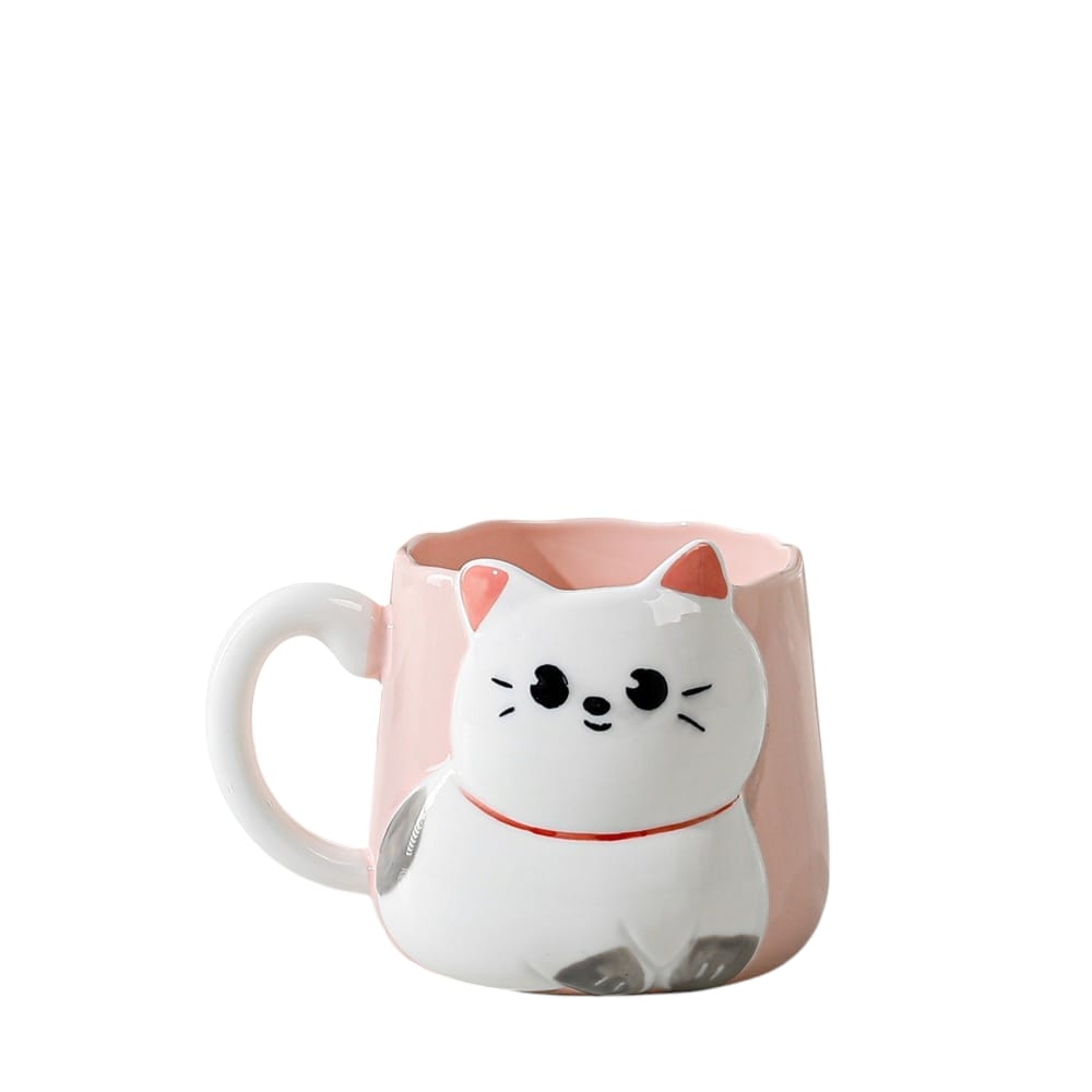 Foto 2 pulgar | Taza De Cerámica Gatito Con Relieve Kawaii 500ml Diseño Cute Y Original Rosa