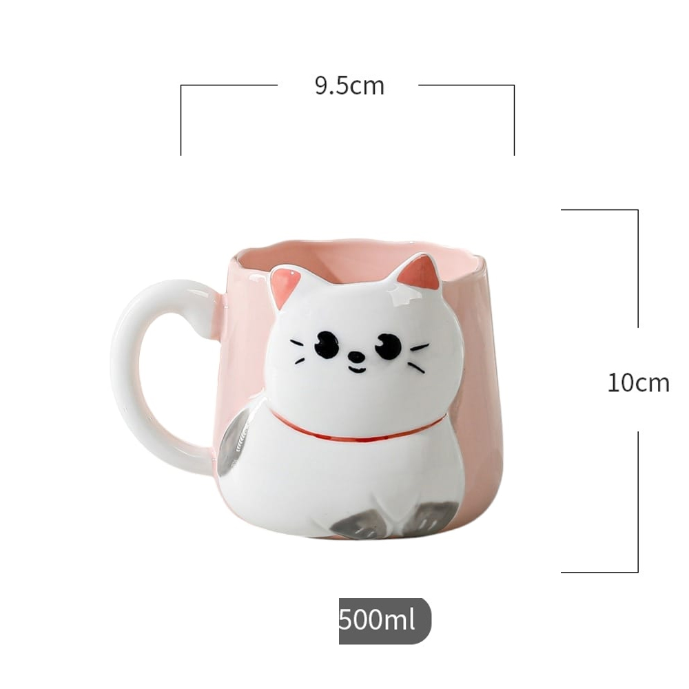 Foto 3 pulgar | Taza De Cerámica Gatito Con Relieve Kawaii 500ml Diseño Cute Y Original Rosa