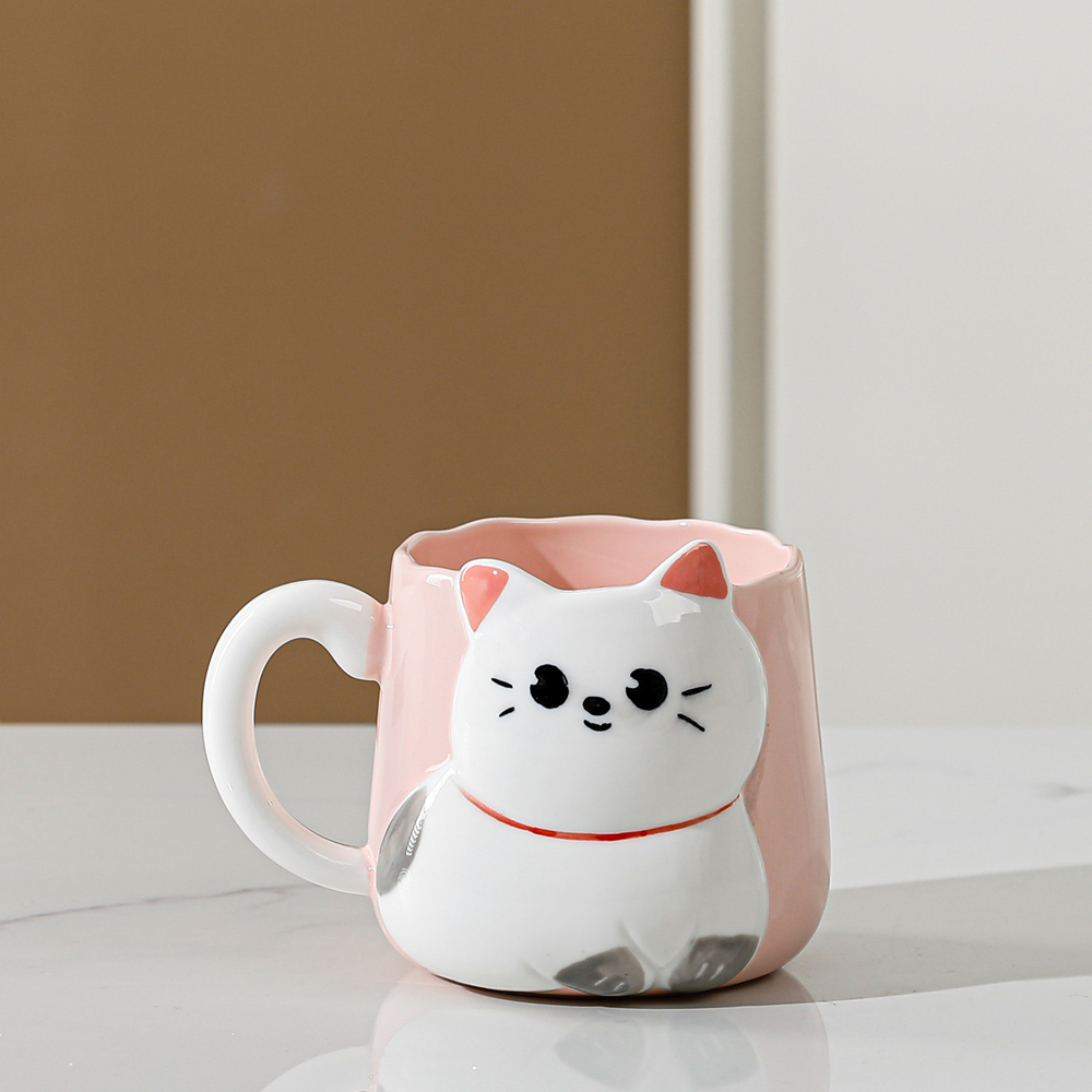 Foto 4 pulgar | Taza De Cerámica Gatito Con Relieve Kawaii 500ml Diseño Cute Y Original Rosa