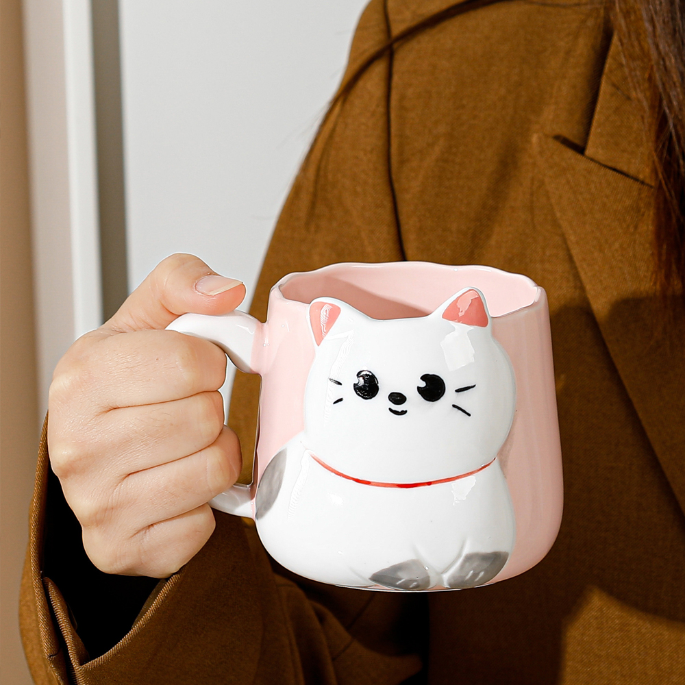 Foto 5 pulgar | Taza De Cerámica Gatito Con Relieve Kawaii 500ml Diseño Cute Y Original Rosa