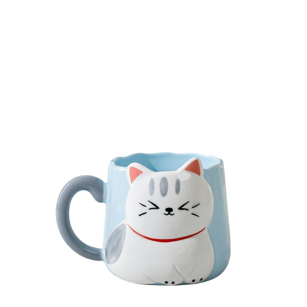 Foto 2 pulgar | Taza De Cerámica Gatito Con Relieve Kawaii 500ml Diseño Cute Y Original Azul