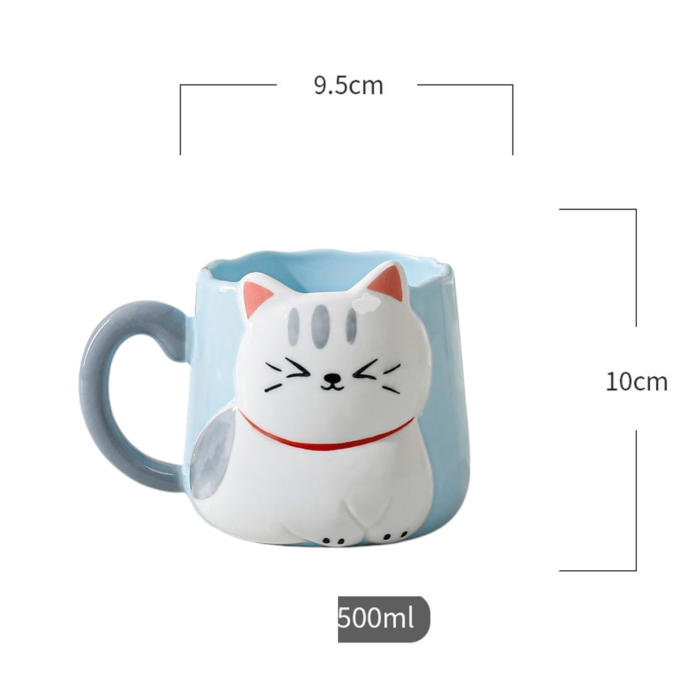 Foto 3 pulgar | Taza De Cerámica Gatito Con Relieve Kawaii 500ml Diseño Cute Y Original Azul