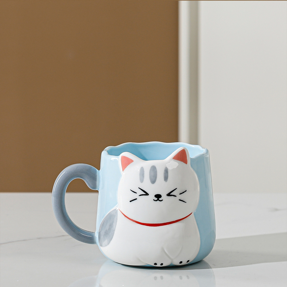 Foto 3 | Taza De Cerámica Gatito Con Relieve Kawaii 500ml Diseño Cute Y Original Azul