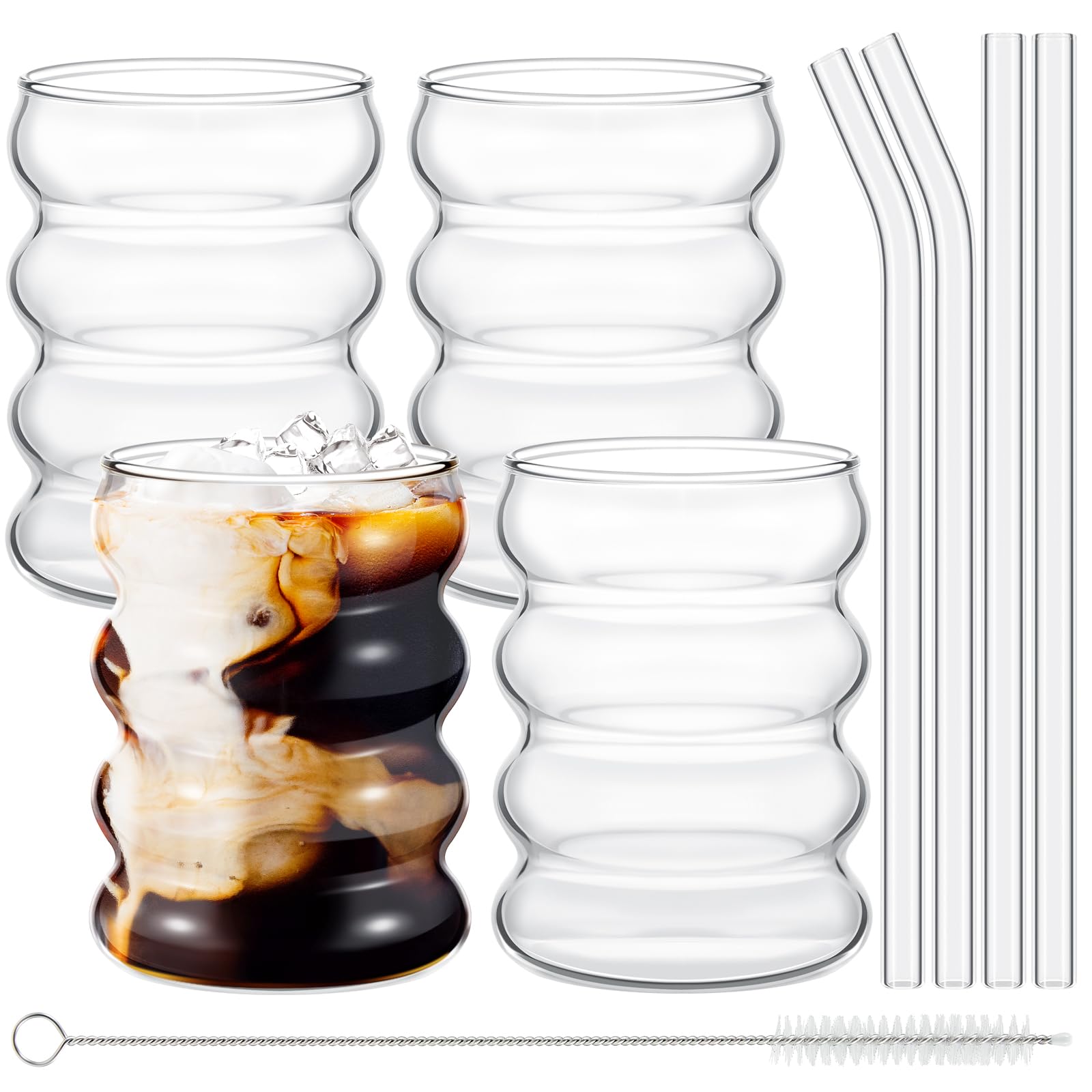 Juego De Vasos De Vidrio Tessco Vintage Drinking De 400 Ml Con Pajitas, 4 Unidades - Venta Internacional.