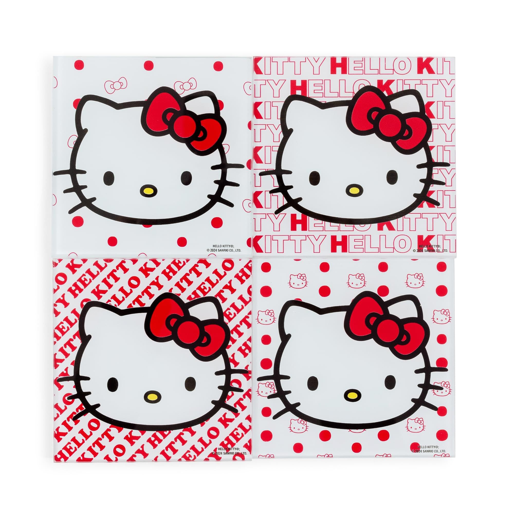 Set De Posavasos Sanrio Hello Kitty Red Bow Glass X4 - Venta Internacional.