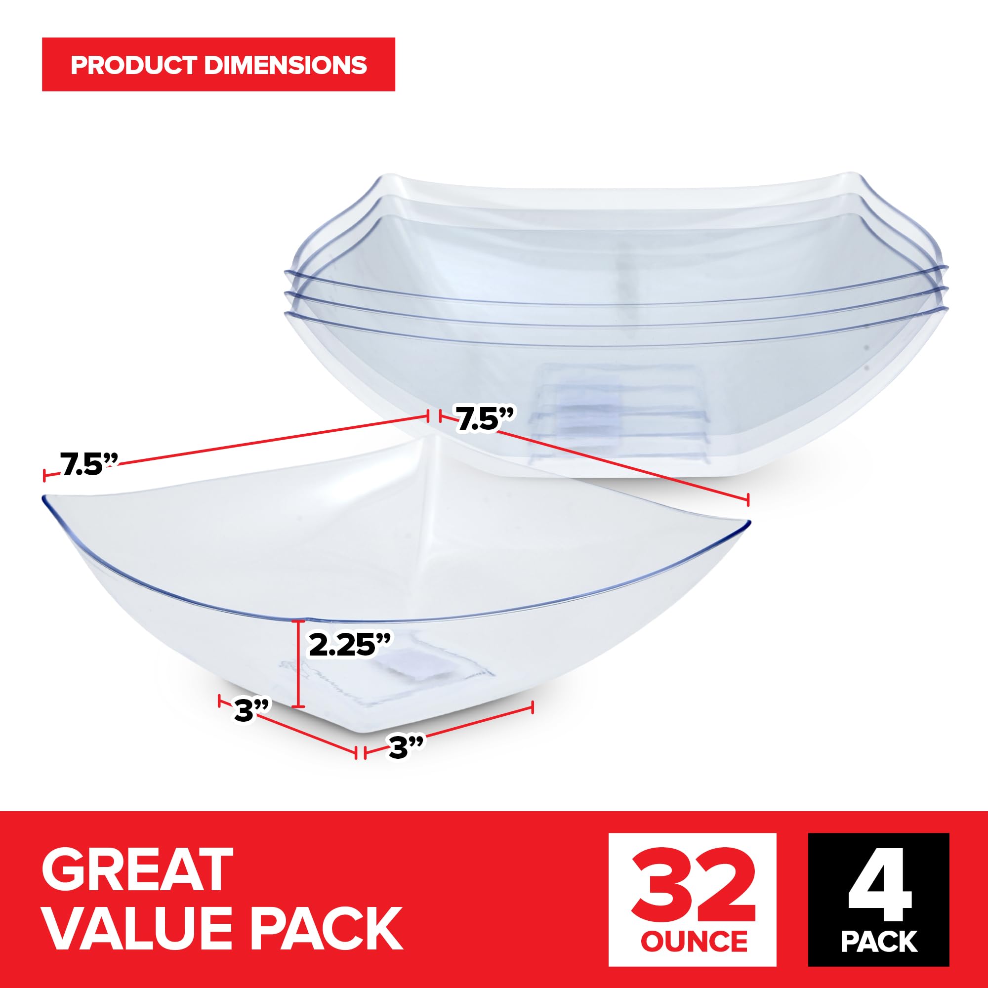 Foto 3 pulgar | Cuencos Para Servir Stock Your Home, Plástico Transparente, 950 Ml (paquete De 4) - Venta Internacional.