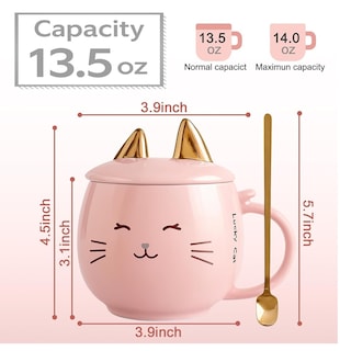 Foto 3 | Taza De Cerámica Kawaii De Gatito Lucky Cat Con Holder Tapa Y Cuchara 400ml Rosa