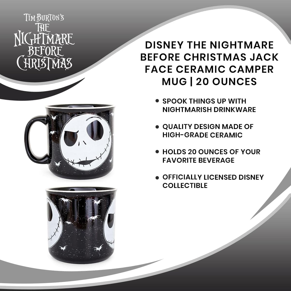 Foto 8 pulgar | Taza Camper De Cerámica Silver Buffalo Disney Nightmare  600 Ml  Jack - Venta Internacional.