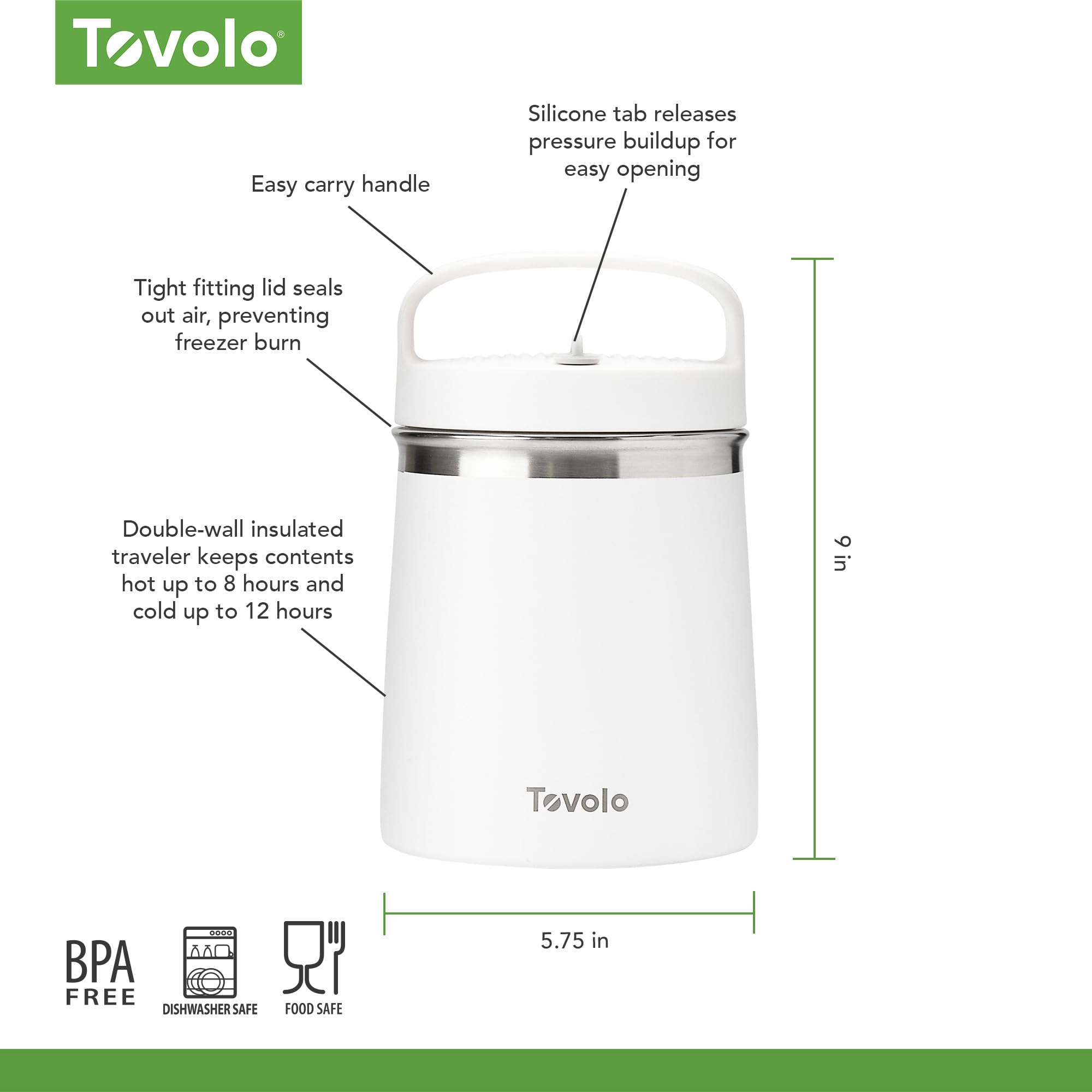 Foto 6 pulgar | Recipiente Para Alimentos Tovolo Traveler 2l De Acero Inoxidable Blanco - Venta Internacional.