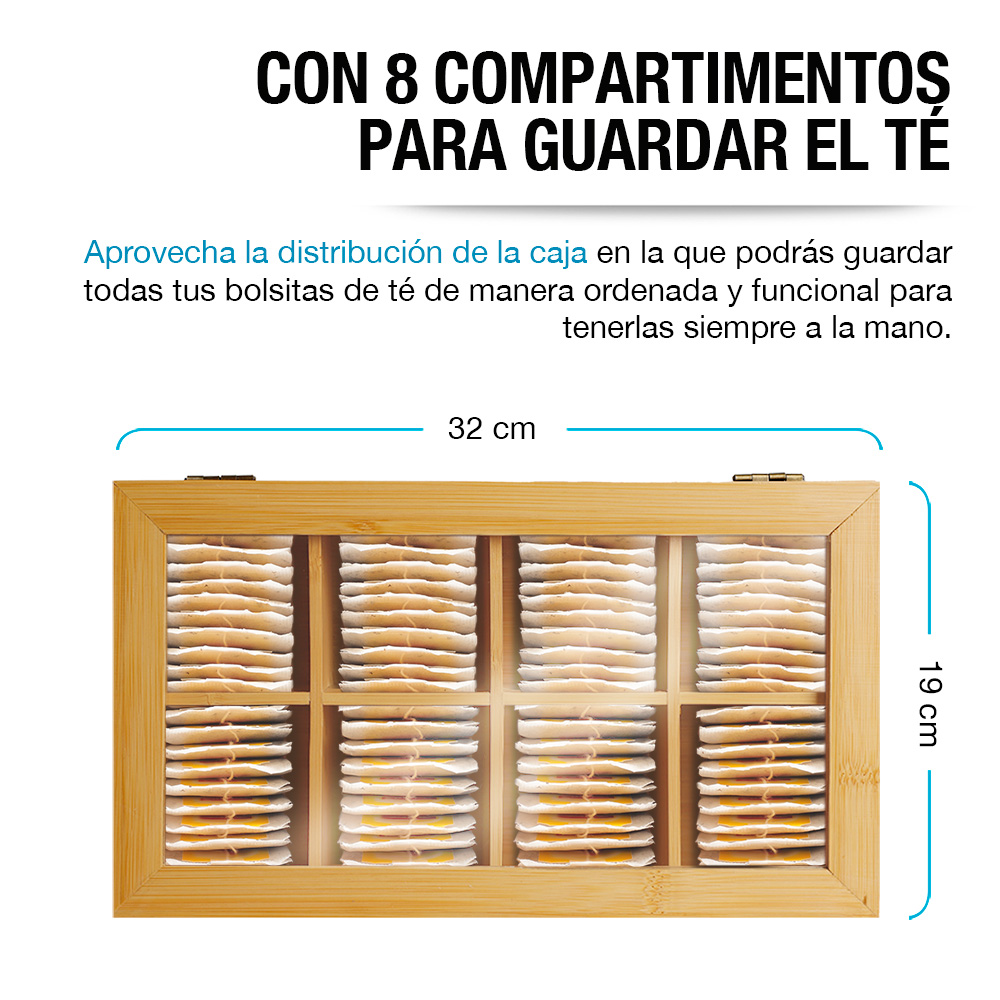 Foto 5 pulgar | Caja Organizadora Para Té De Madera De Bambú Con 8 Compartimentos, Casa Litus, 83582-br