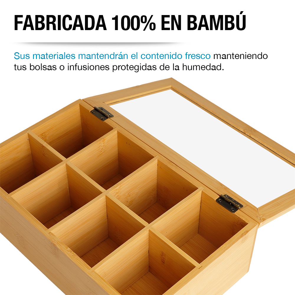 Foto 6 pulgar | Caja Organizadora Para Té De Madera De Bambú Con 8 Compartimentos, Casa Litus, 83582-br