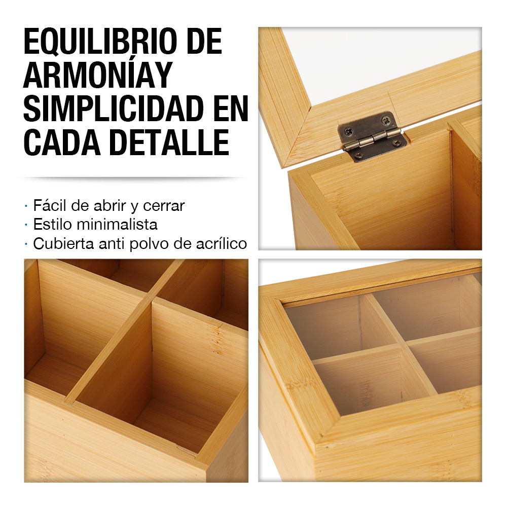 Foto 7 pulgar | Caja Organizadora Para Té De Madera De Bambú Con 8 Compartimentos, Casa Litus, 83582-br