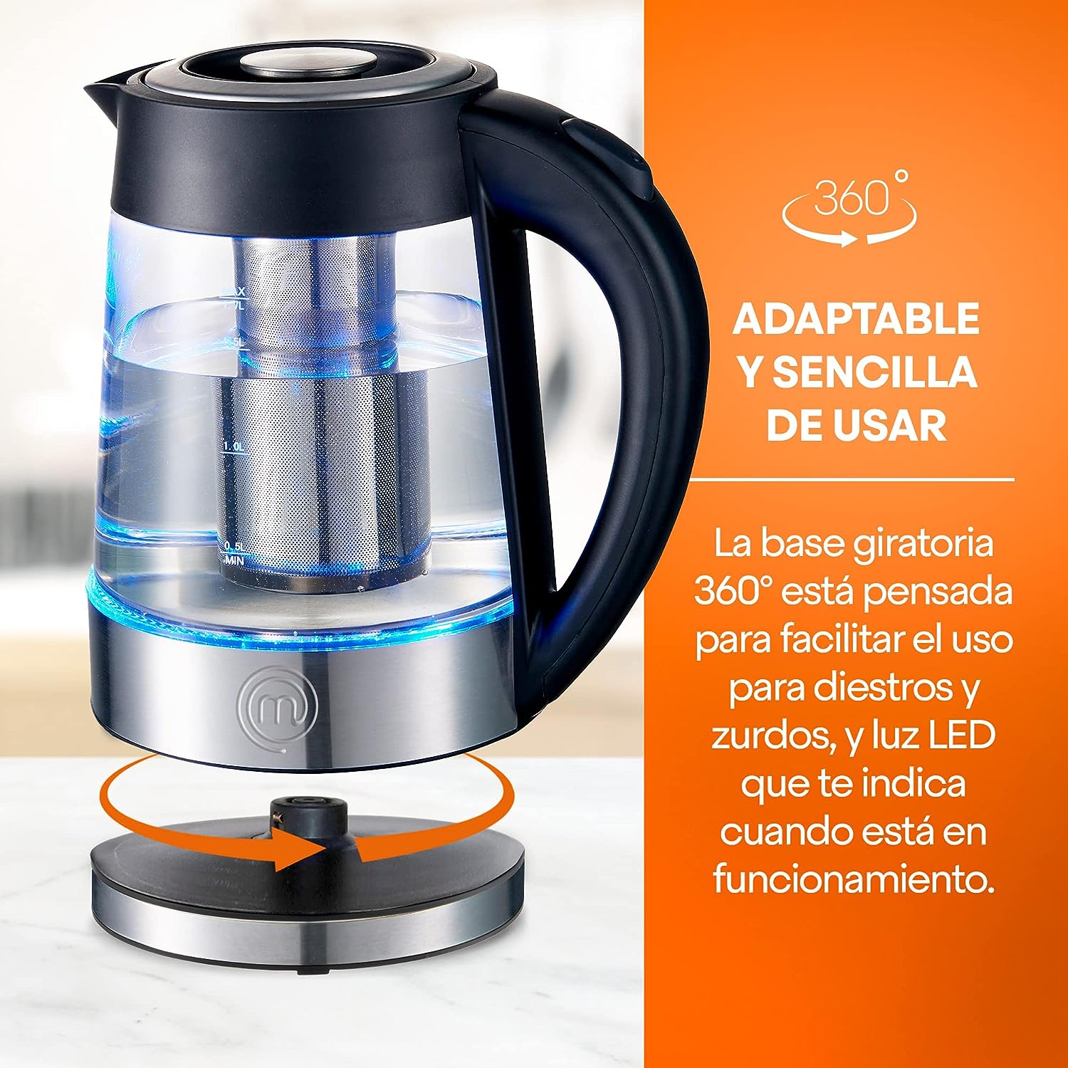 Foto 5 pulgar | Tetera Eléctrica Con Infusor 1.8l Acero Masterchef