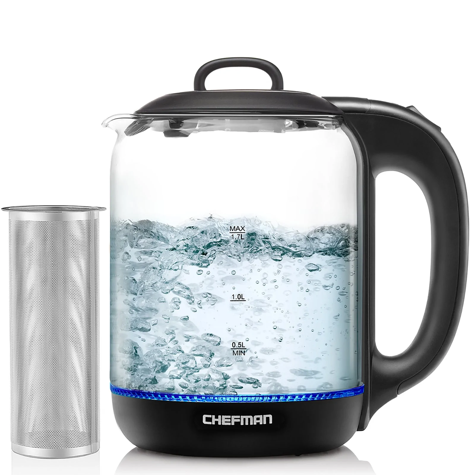 Foto 3 pulgar | Hervidor Eléctrico de Cristal con Infusor de Té 1.7 l Chefman Rj11-17-gm-ti color Plateado