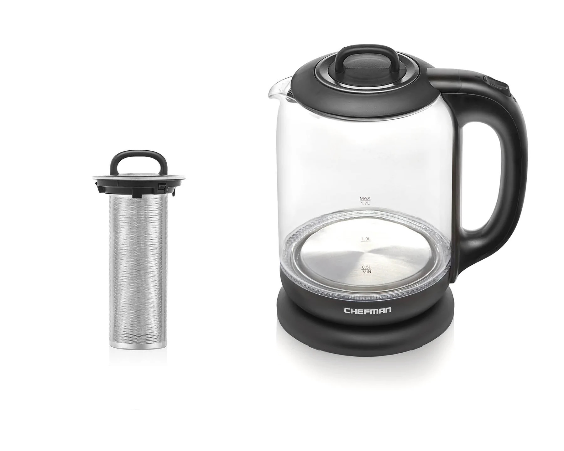 Foto 4 pulgar | Hervidor Eléctrico de Cristal con Infusor de Té 1.7 l Chefman Rj11-17-gm-ti color Plateado