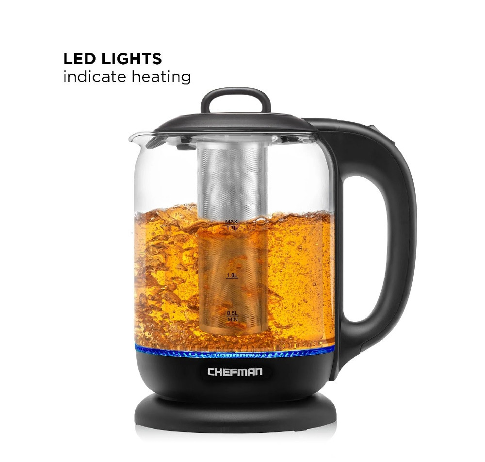 Foto 5 pulgar | Hervidor Eléctrico de Cristal con Infusor de Té 1.7 l Chefman Rj11-17-gm-ti color Plateado