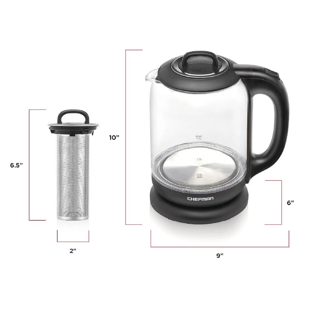 Foto 6 pulgar | Hervidor Eléctrico de Cristal con Infusor de Té 1.7 l Chefman Rj11-17-gm-ti color Plateado