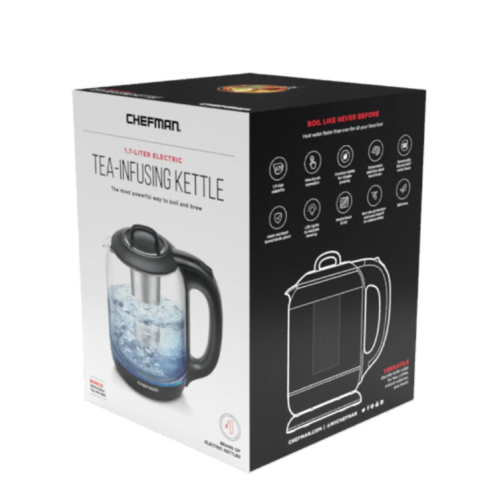 Foto 7 pulgar | Hervidor Eléctrico de Cristal con Infusor de Té 1.7 l Chefman Rj11-17-gm-ti color Plateado