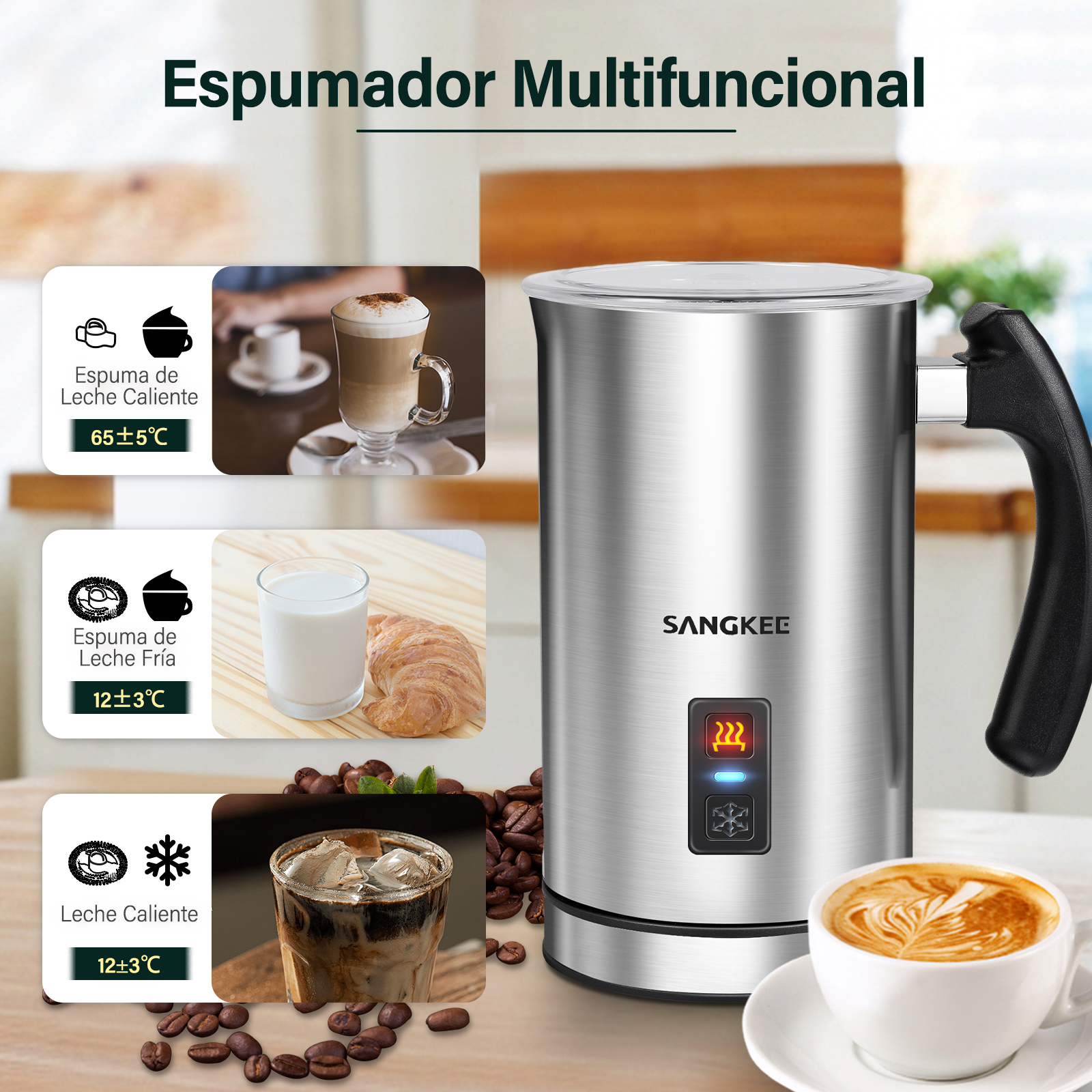 Foto 3 pulgar | Espumador De Leche Eléctrico Sangkee Cam3 con Dos Batidores 8.1oz/240ml En Frío y Caliente Automático