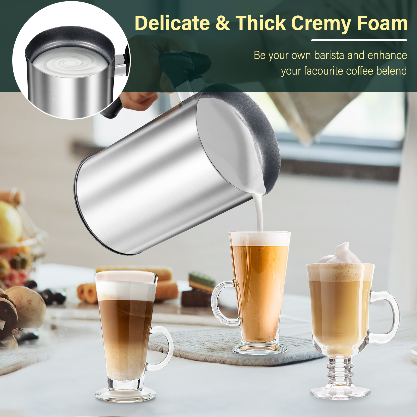 Foto 4 pulgar | Espumador De Leche Eléctrico Sangkee Cam3 con Dos Batidores 8.1oz/240ml En Frío y Caliente Automático