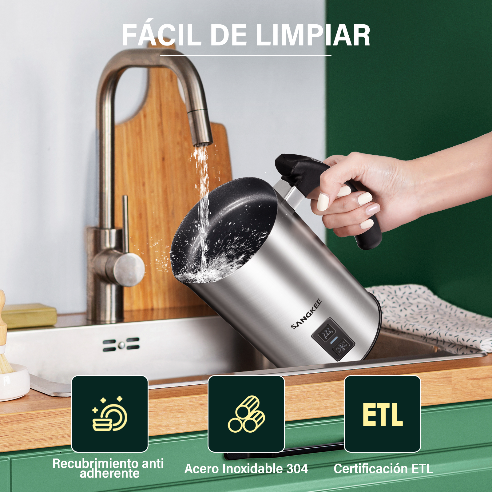 Foto 6 pulgar | Espumador De Leche Eléctrico Sangkee Cam3 con Dos Batidores 8.1oz/240ml En Frío y Caliente Automático