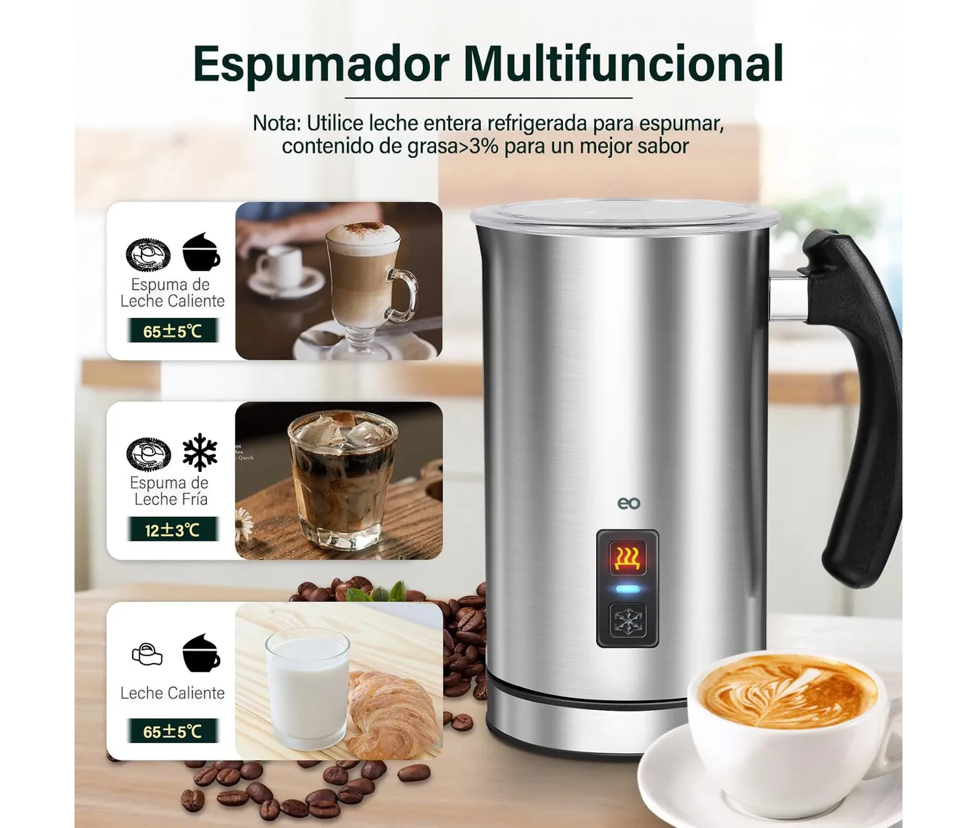 Foto 3 pulgar | Espumador De Leche  Vaporizador De Leche Eléctrico 3 En 1 Eo Safe Imports Esi-20327 Plata