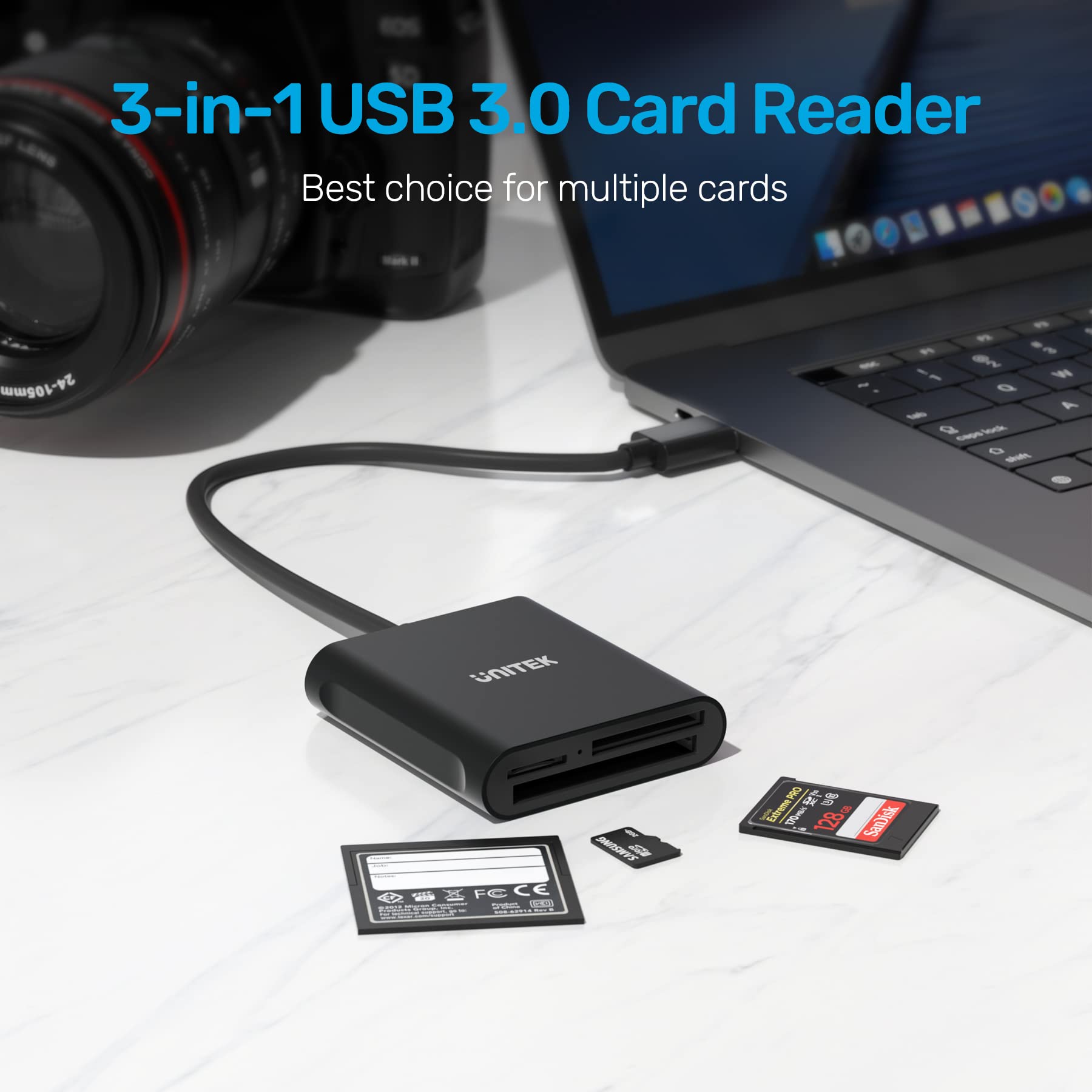 Foto 3 | Lector De Tarjetas Usb Unitek De 3 Ranuras Usb 3.0 Compact Aluminium - Venta Internacional.