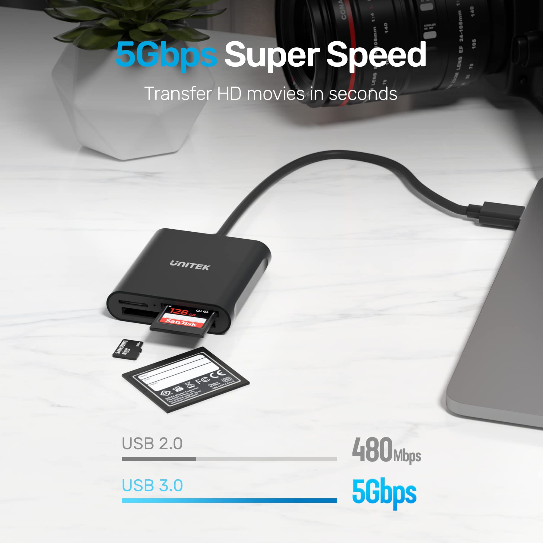 Foto 5 | Lector De Tarjetas Usb Unitek De 3 Ranuras Usb 3.0 Compact Aluminium - Venta Internacional.