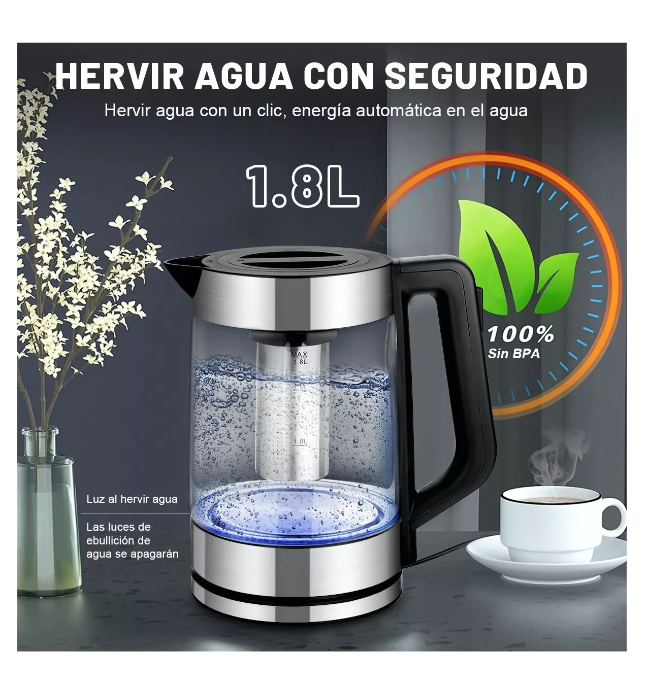 Foto 3 pulgar | Jarra Eléctrica 1.8 L Hervidor de Vidrio Belug color Transparente