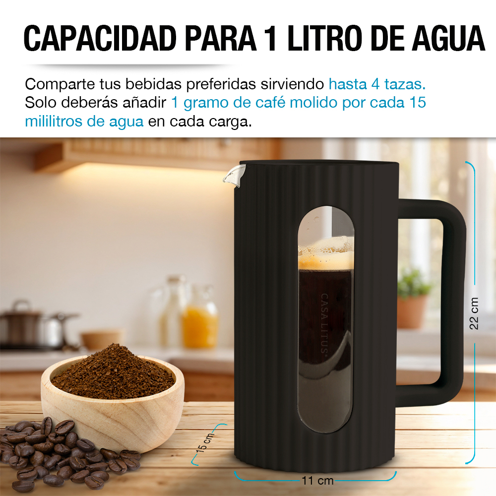 Foto 5 pulgar | Cafetera Prensa Casa Litus Francesa de Vidrio 1 Litro Negro