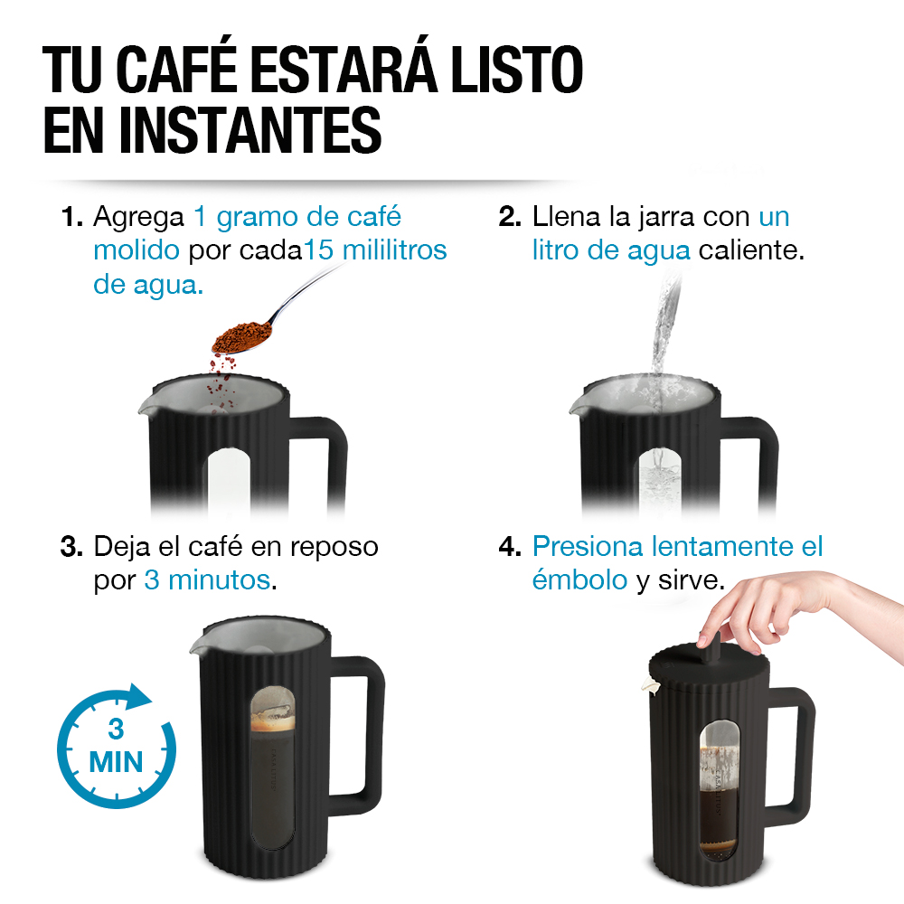 Foto 7 pulgar | Cafetera Prensa Casa Litus Francesa de Vidrio 1 Litro Negro