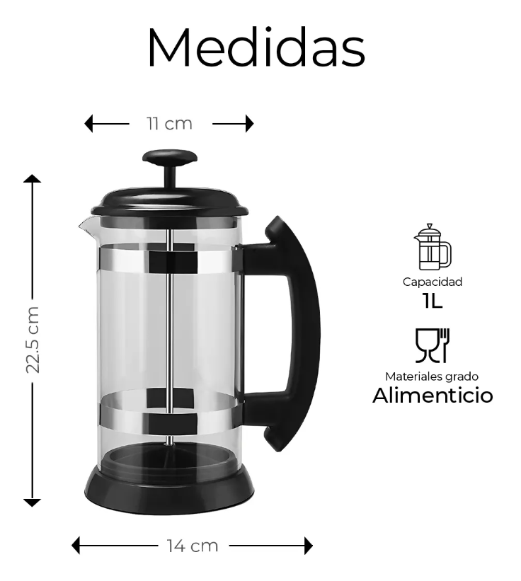 Foto 2 | Cafetera Xtellar Prensa Francesa De Acero Inoxidable Color Negro