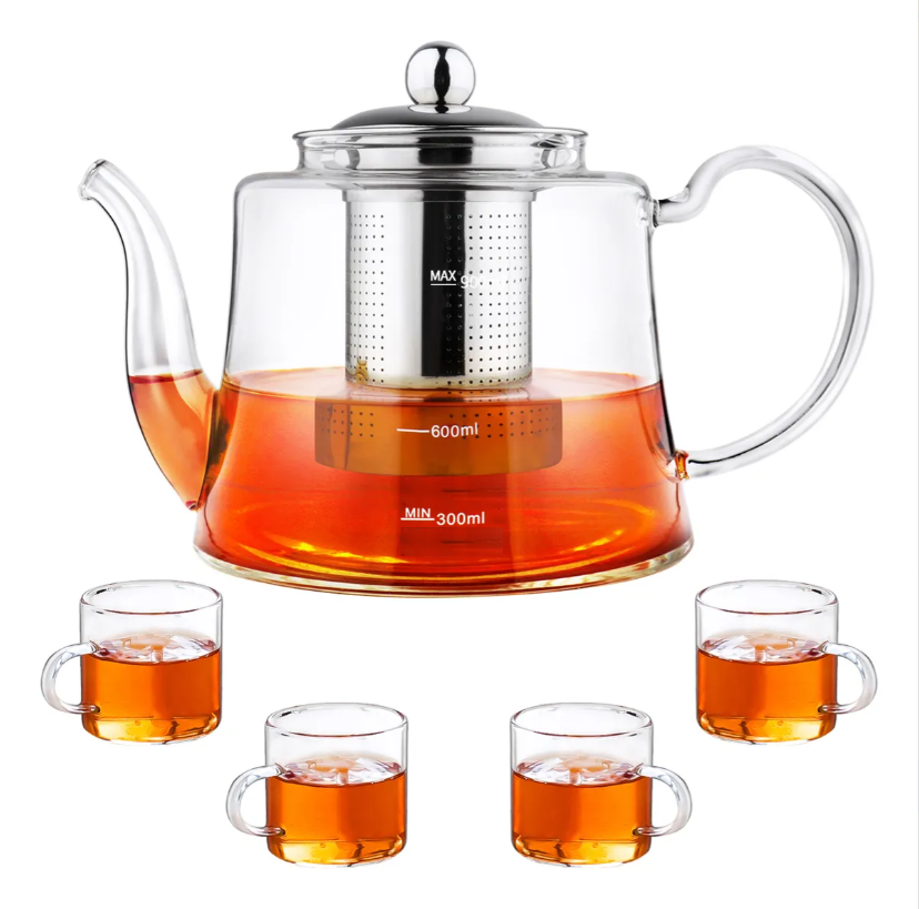 Foto 1 | Juego De Tetera Xtellar De 1200ml Con 4 Tazas De Vidrio Color Transparente