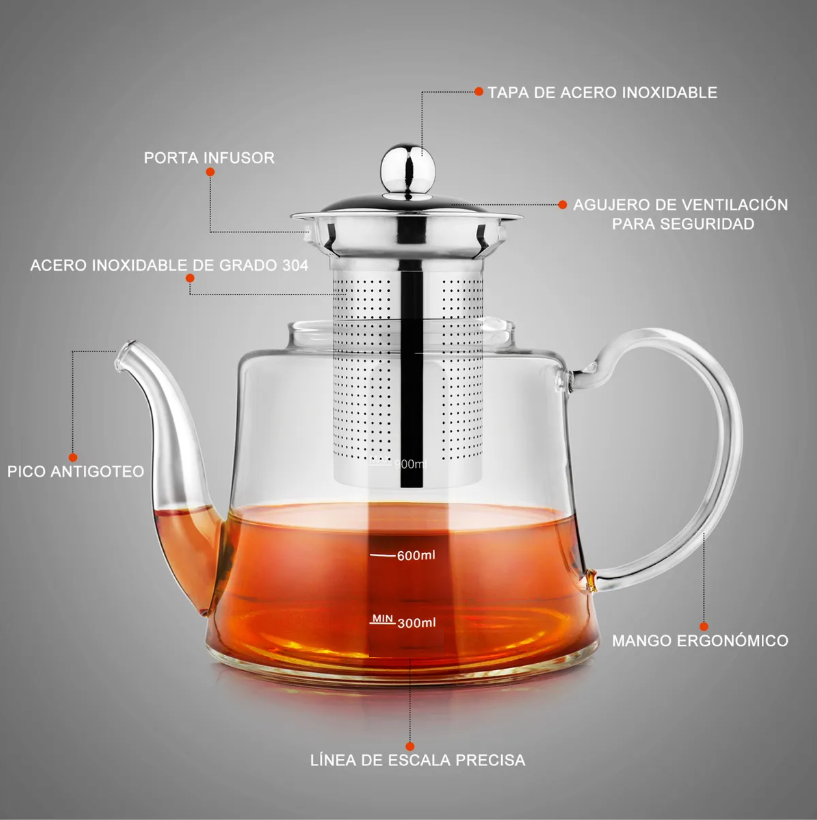 Foto 3 | Juego De Tetera Xtellar De 1200ml Con 4 Tazas De Vidrio Color Transparente