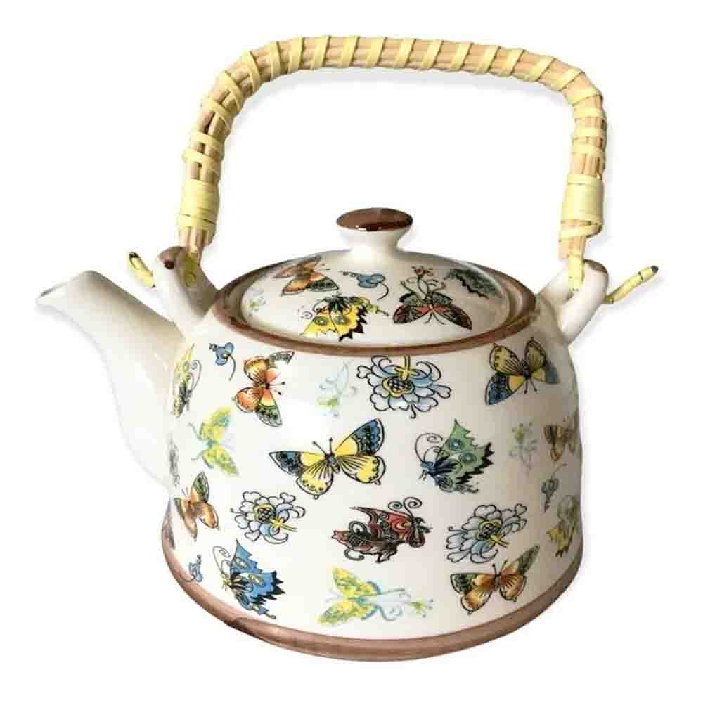 Tetera Con Filtro Infusor, Cerámica Mariposas. Gran Capacidad 500 Ml