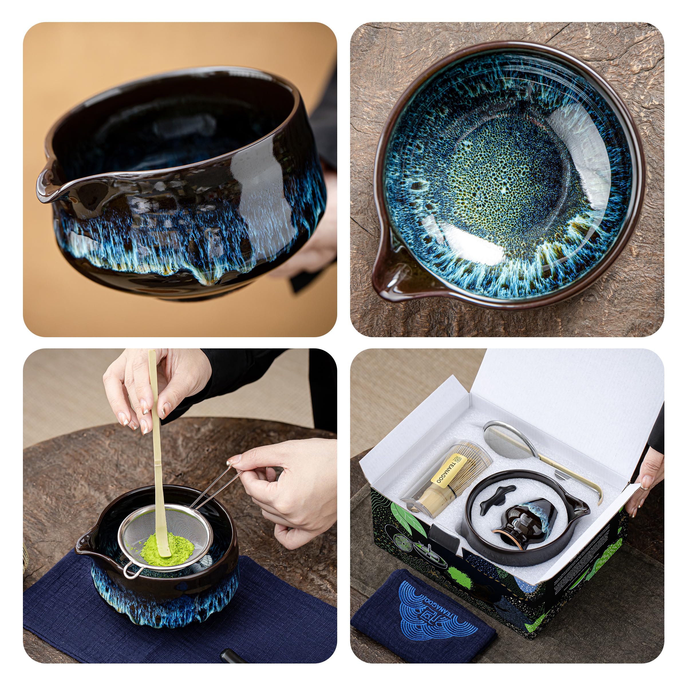 Foto 3 pulgar | Juego De Batidores Para Matcha Teanagoo, 7 Unidades, Cuenco De Cerámica Azul, 510 Ml - Venta Internacional.