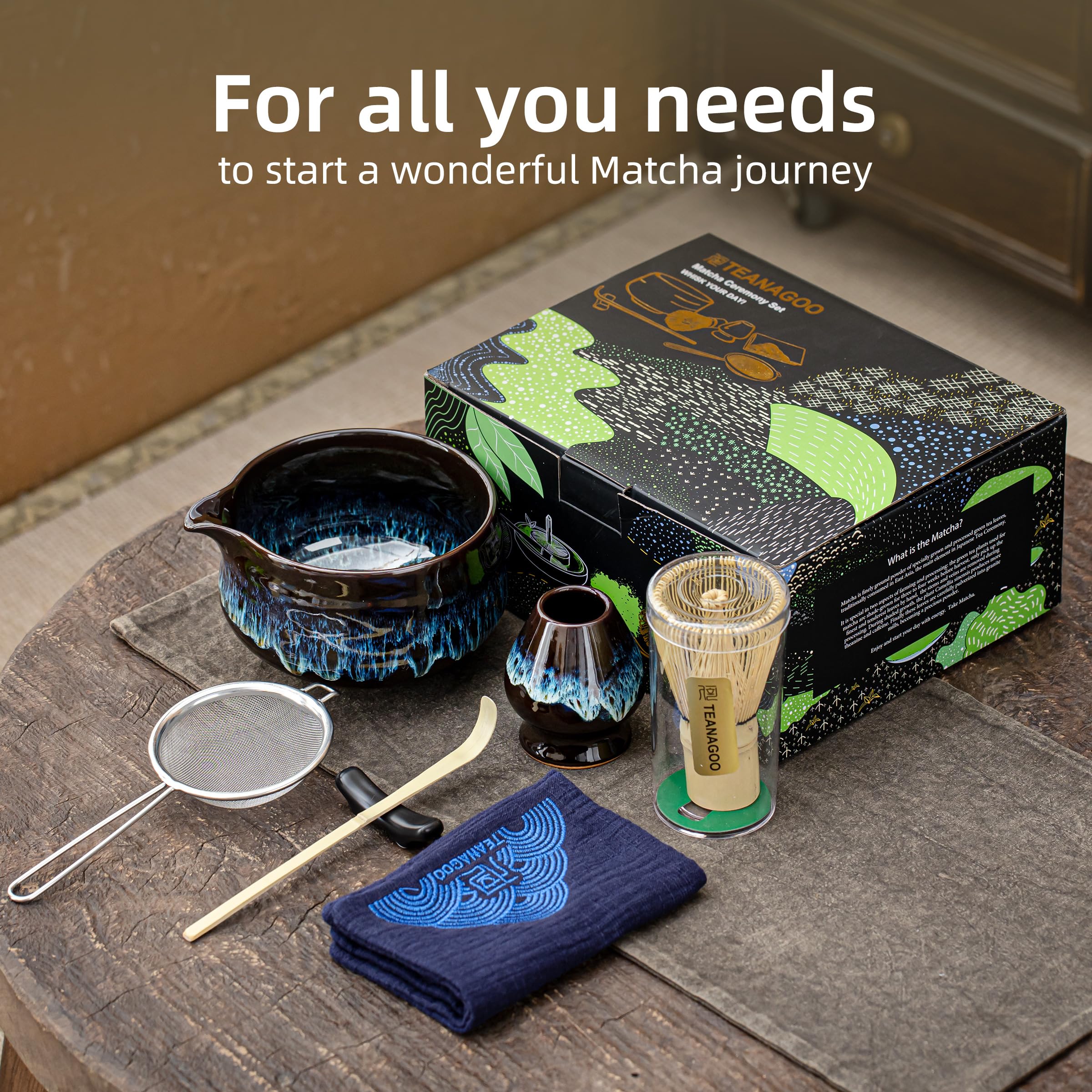 Foto 4 pulgar | Juego De Batidores Para Matcha Teanagoo, 7 Unidades, Cuenco De Cerámica Azul, 510 Ml - Venta Internacional.