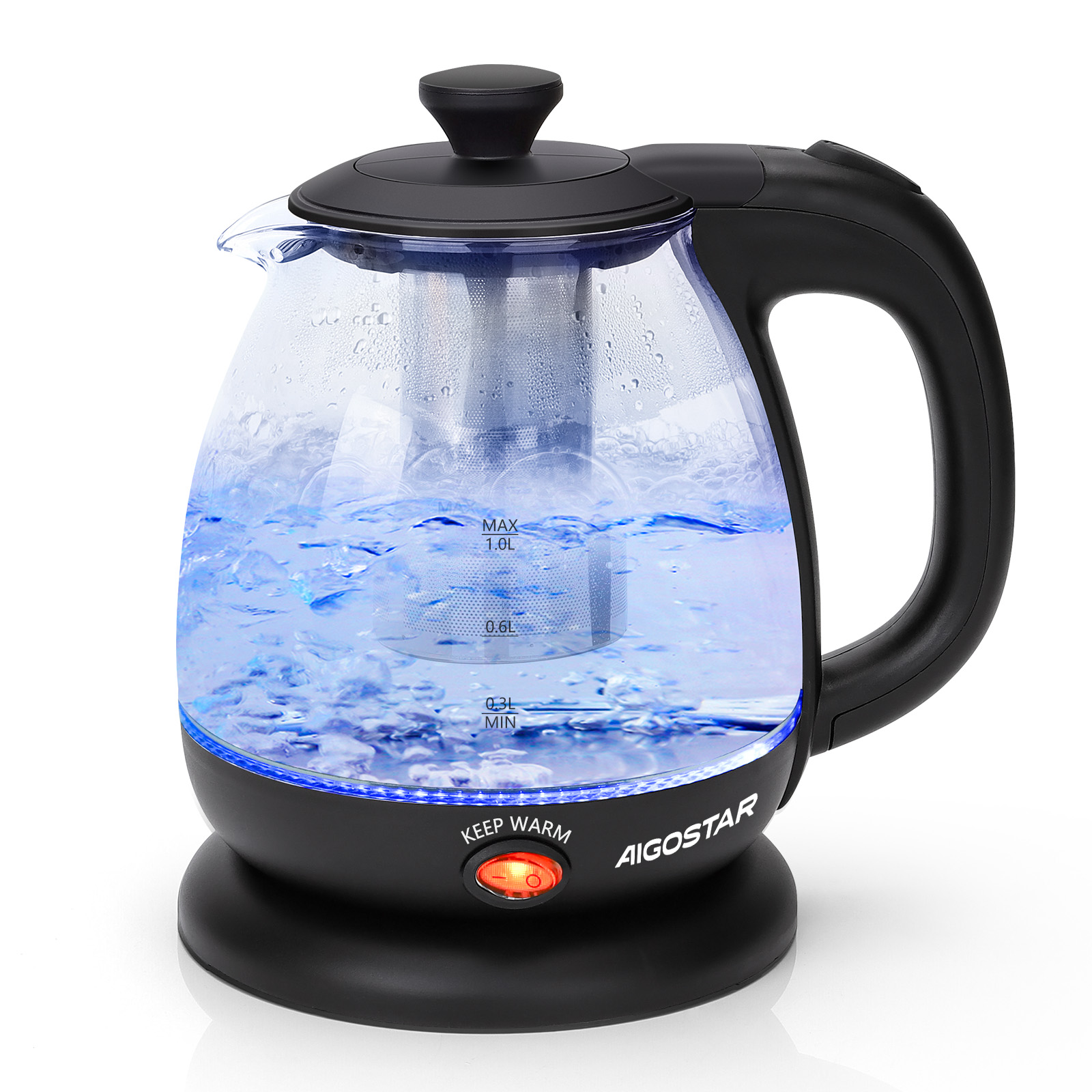 Foto 2 pulgar | Hervidor Eléctrico Aigostar Tetera De Vidrio 1l Con Infusor Color Negro